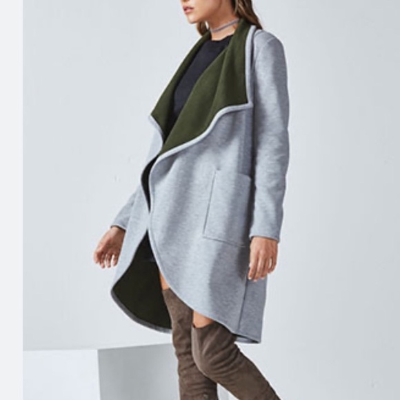 CLEAR OUT! FABLETICS MOSCOW COAT DRAPED CARDIGAN DUSTER GREEN FLEECE GRAY SZ SM - Picture 2 of 8
